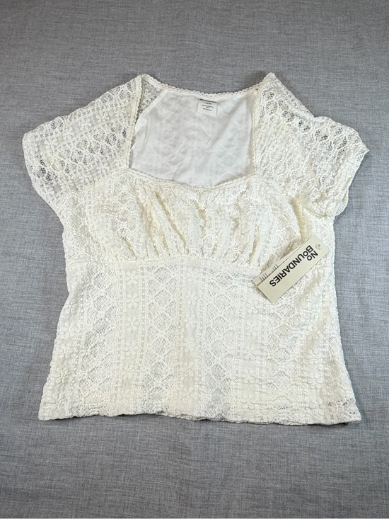 No Boundaries Tops - No Boundaries Cream Lace Square-Neck Short Sleeve Top